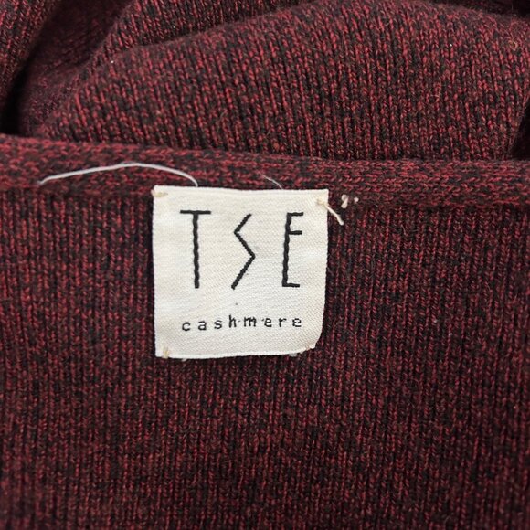 TSE Cashmere Burgundy Black Woven Knit V Neck Tunic Sweater - Picture 3 of 7